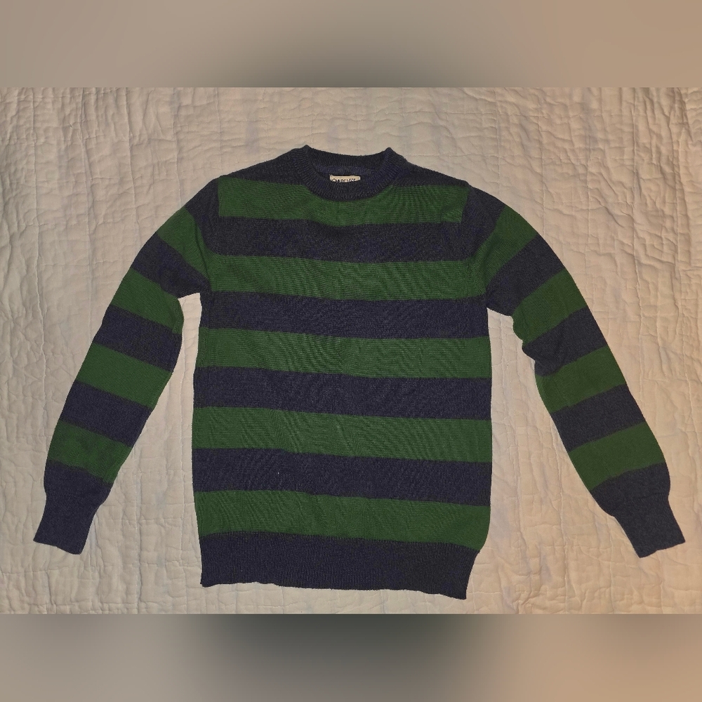 Cherokee Boy's Green and Navy Striped Crewneck Sweater
